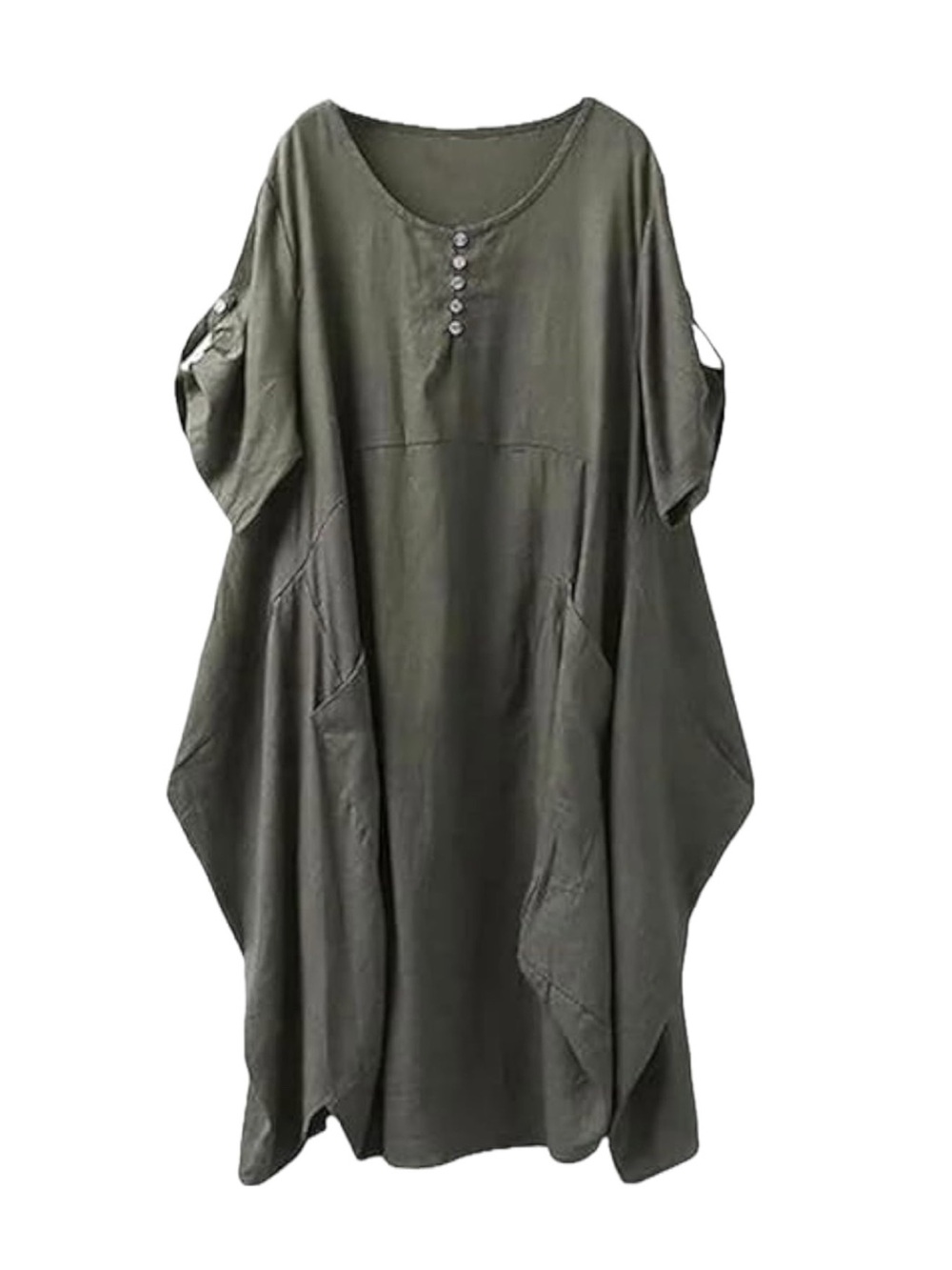Olive Green Oversized Button Front Women’s Tunic Dress